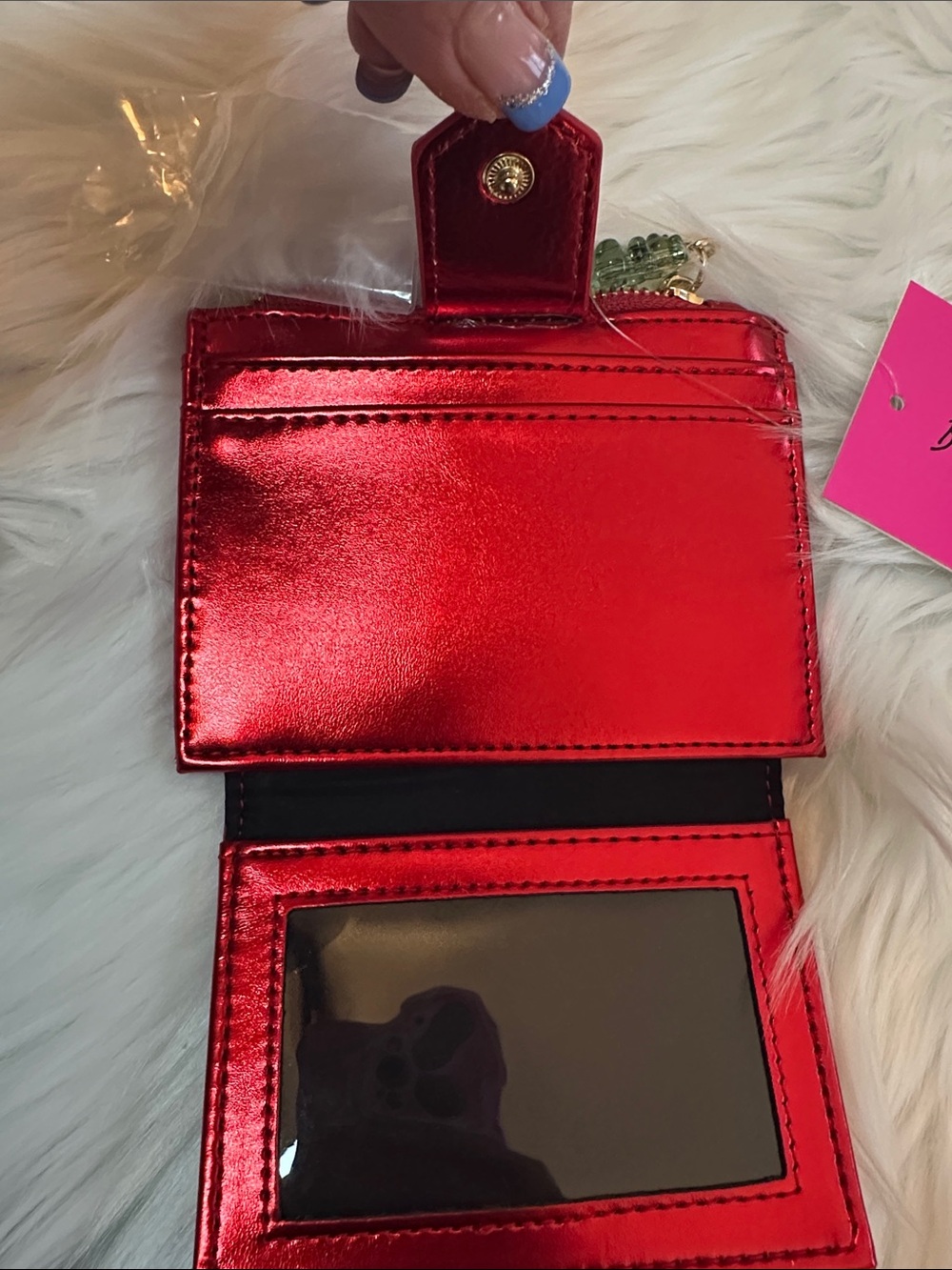 NWTS Betsey Johnson Red Metallic Holiday Cardholder w/Candy Pin Charms - Picture 7 of 9